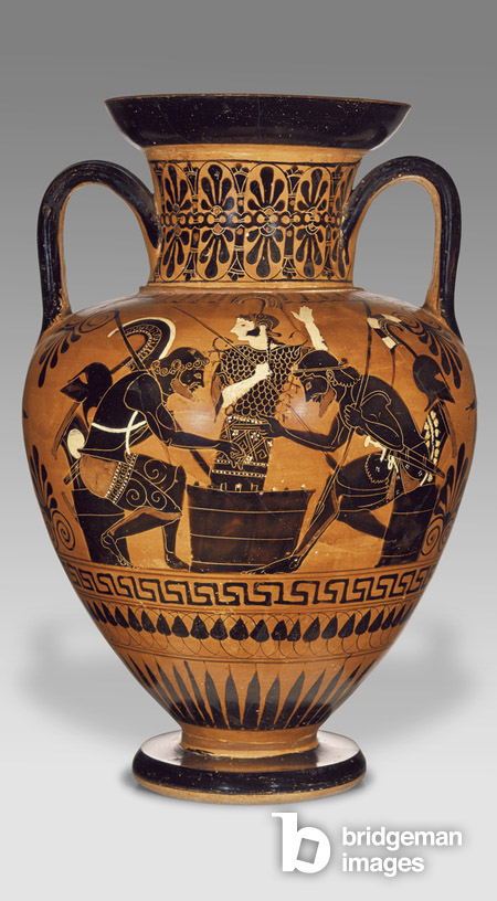 Anfora attica ateniese a collo a figure nere con Aiace e Achille, 510 a.C. circa