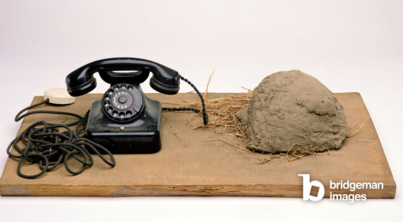 Telefono di terra, 1968 (telefono, terra ed erba, cavo di collegamento su tavola di legno) opera di Beuys
