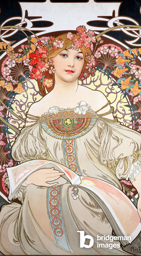 Reverie, (1896), Mucha, Alphonse Marie typical art nouveau style 