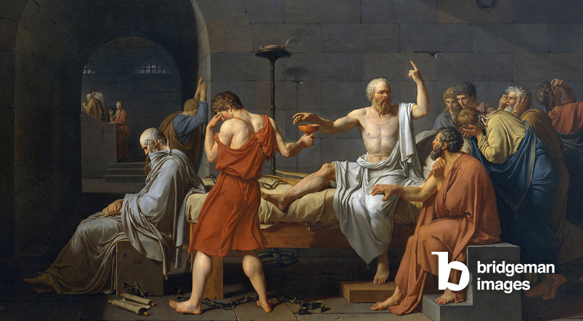 Dipinto del suicidio di Socrate che beve la cicuta