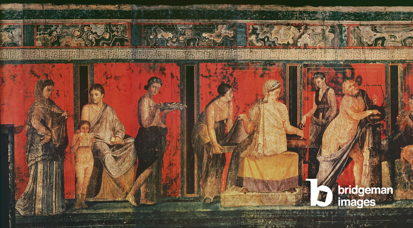 Rites d'initiation au culte de Dionysos, fresque de la Villa Dei Mysteri,an example of ancient roman art