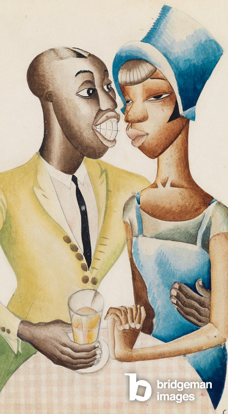 Da Leroy, 1924 circa (acquerello e penna e inchiostro nero su carta) coppia nera che si abbraccia, rivoluzione di harlem