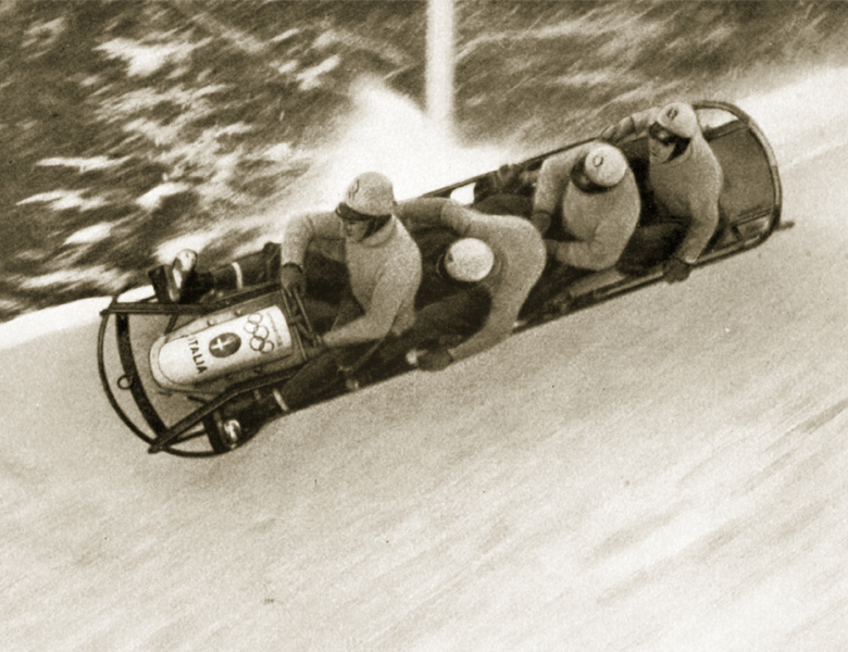  The four-man bobsleigh 'Italy I' cuts it fine, 1936, Private Collection