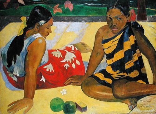 Parau Api (What's New?) 1892 (oil on canvas) by Gauguin, Paul (1848-1903)